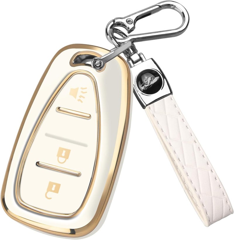 QBUC Key Fob Cover for Chevy, Car Key Fob Case with Keychain for Equinox 2018-2022 Sonic 2017-2020 Spark 2016-2022 Traverse Trailblazer Trax Accessories Protector (Gold-White) - Image 1